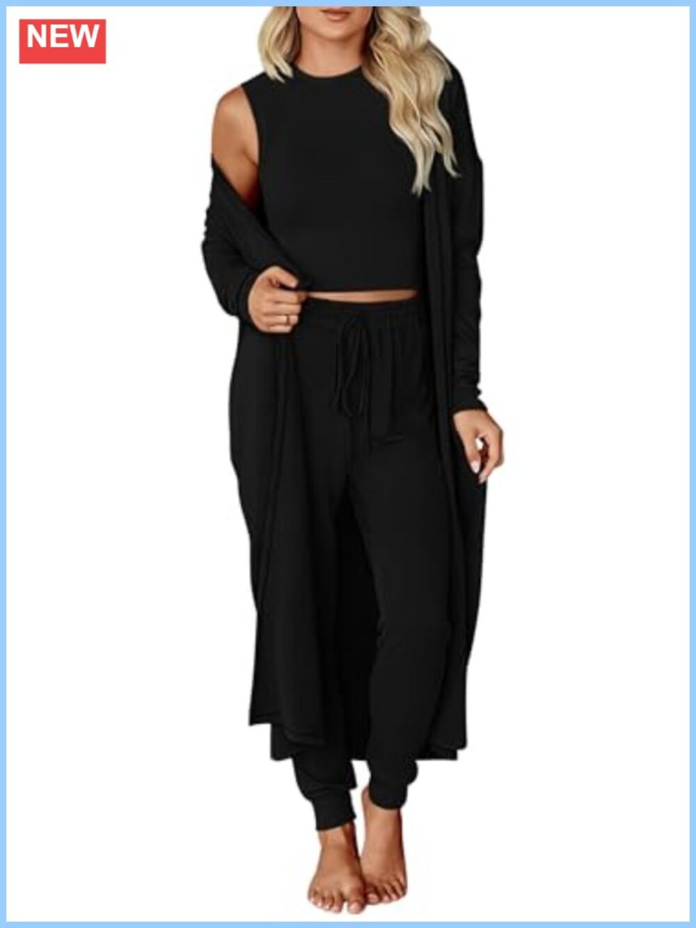 3 Piece Lounge Set Crop Tank Cardigan Jogger Pants Travel Outfit